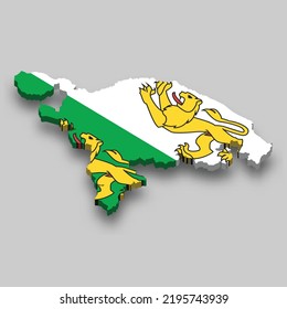 3d Mapa isométrico de Thurgau es una región de Suiza con bandera nacional