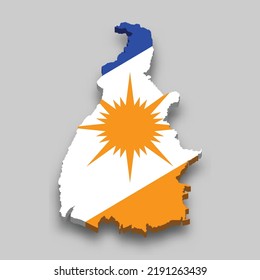 3d isometric Map of Tocantins is a state of Brazil with national flag