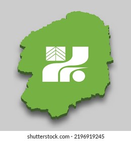 3d isometric Map of Tochigi is a prefecture of Japan with national flag
