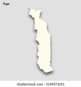 3d isometric map of Togo isolated with shadow. Paper card style vector illustration