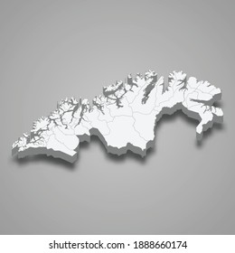 3d isometric map of Troms og Finnmark is a county of Norway, vector illustration