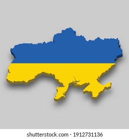 3d Isometric Map Of Ukraine With National Flag. Vector Illustration.