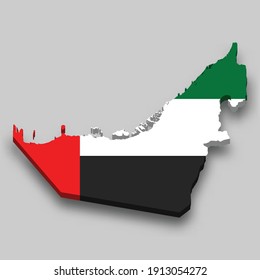 3d isometric Map of United Arab Emirates with national flag. Vector Illustration.