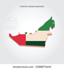 3D Isometric Map of United Arab Emirates with National Flag Colors