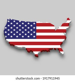 3d isometric Map of United States with national flag. Vector Illustration.