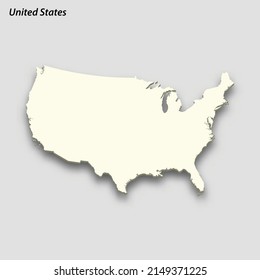3d isometric map of United States isolated with shadow. Paper card style vector illustration