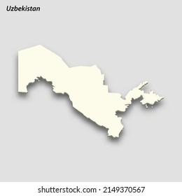 3d isometric map of Uzbekistan isolated with shadow. Paper card style vector illustration