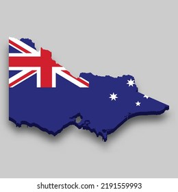 3d isometric Map of Victoria is a state of Australia with national flag