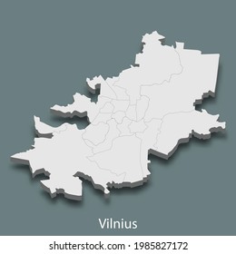 3d isometric map of Vilnius is a city of Lithuania , vector illustration