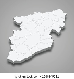 3d isometric map of Viseu is a district of Portugal, vector illustration