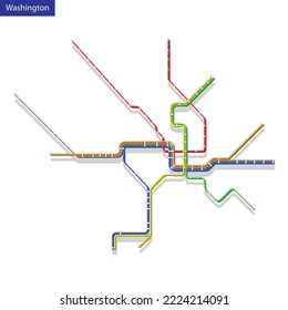 3d isometric Map of the Washington metro subway. Template of city transportation scheme for underground road