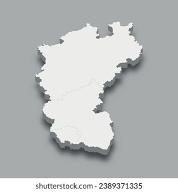 3d isometric map Western Region of Germany, isolated with shadow