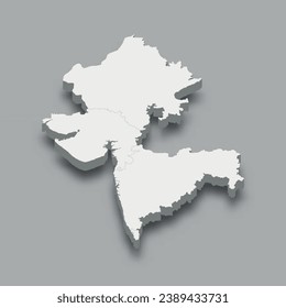 3d isometric map Western Region of India, isolated with shadow
