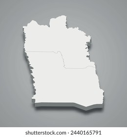 3D isometrische Karte von Worodougou ist Region der Elfenbeinküste, Vektor-Illustration