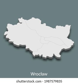 3d isometric map of Wroclaw is a city of Poland, vector illustration