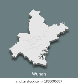 3d isometric map of Wuhan is a city of China, vector illustration