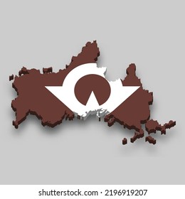 Mapa isométrico 3d de Yamaguchi es una prefectura de Japón con bandera nacional
