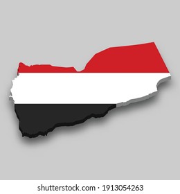 3d isometric Map of Yemen with national flag. Vector Illustration.