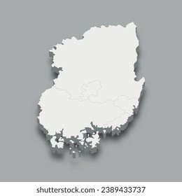 3d isometric map Yeongnam Region of Korea, isolated with shadow