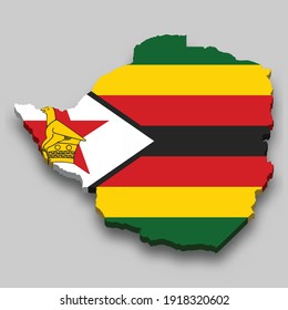 Mapa isométrico 3d de Zimbabue con bandera nacional. Ilustración vectorial.