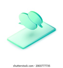 Símbolo de chat del diálogo de mensajes isométricos 3D. Concepto de chat en línea de negocios con smartphone. ilustración de arte vectorial.