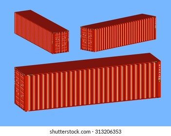 3D isometric metal red containers set