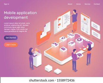 3d Isometric Mobile Application Development Concept Apps Creation Vector Illustration