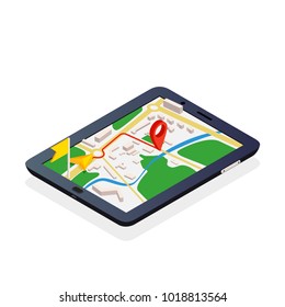 3d isometric mobile GPS navigation concept, vector on white background