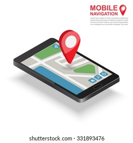 3d isometric mobile GPS navigation concept, vector