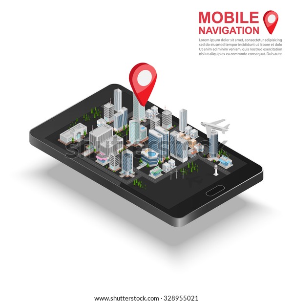 3d Isometric Mobile Gps Navigation Concept Stock Vector Royalty Free 328955021 Shutterstock 0407