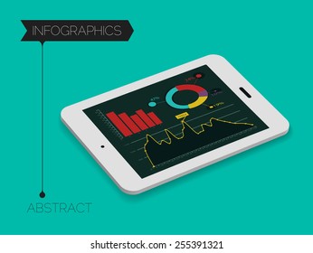 3d isometric mobile infographics concept, on trend emerald background