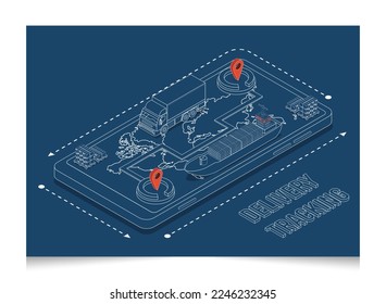 3D isometric Mobile Shipment Tracking App for Logistics Companies concept with Smart Logistics, maritime, cargo transportation and logistics service GPS. Vector illustration eps10