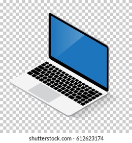 3d isometric. Modern laptop computer mockup on transparency background. 