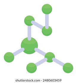 3d isometric molecular model illustration with spherical bonds and atomic structure in green and white. Abstract scientific concept for chemistry. Biology