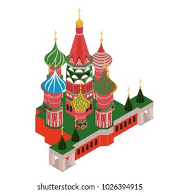 3D Isometric Moscow Saint Basil's Cathedral, Vasily Blazhenny Cathedral in the Red Square, Russian landmark vector illustration