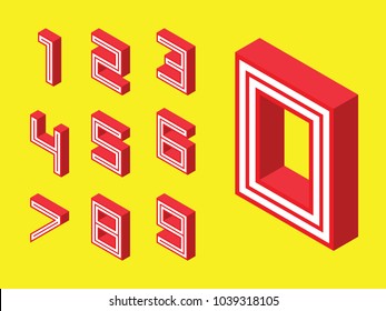 3d isometric numbers. 123 red block style on yellow background. Letters. vector typography for headlines, posters etc.