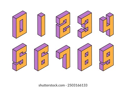 3D isometric numbers. Retro font.