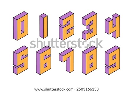 3D isometric numbers. Retro font.