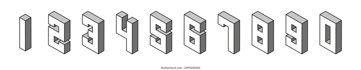 Números isométricos 3D. Clipart de Vector.