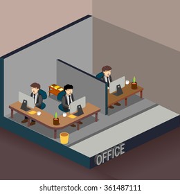 3D Isometric office. detailed interior vector illustration.