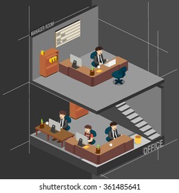 3D Isometric office, managers room. detailed vector illustration.