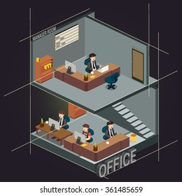 3D Isometric office, managers room. detailed vector illustration.