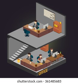 3D Isometric office, managers room. detailed vector illustration.
