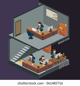 3D Isometric office, managers room. detailed vector illustration.