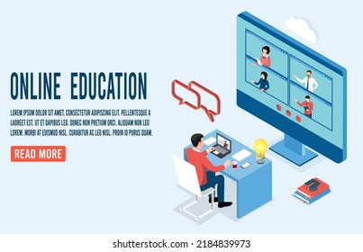 3D isometric Online learning concept. Can use for web banner or infographics. Vector illustration eps10