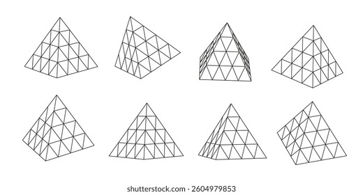 3d isometric outline pyramid icon set. Three-dimensional vector illustration.