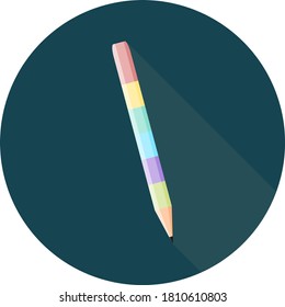 3d isometric pencil in circle icon. colorful flat pencil. Isometric office stationery. Vector illustration 