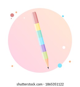 3d isometric pencil in circle icon. colorful flat pencil. Isometric office stationery. Vector illustration.