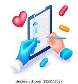 3D Isometric people character illustration. Cartoon doctor hands with medical items, concept of health care service. Vector for website