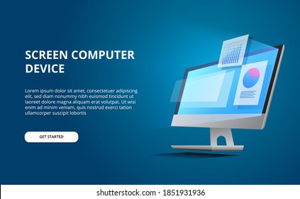 3D isometric perspective computer desktop with glow screen. display computer with infographic and data visualization pie chart stats with blue background - Powered by Shutterstock - Get 15% off with code: PIKWIZARD15